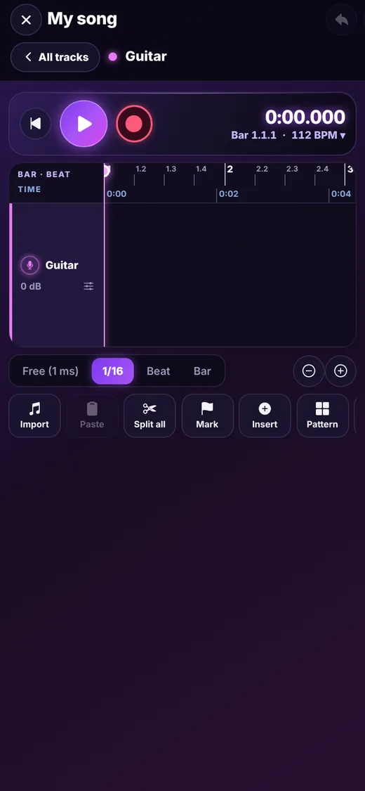 Recording track on the studio timeline